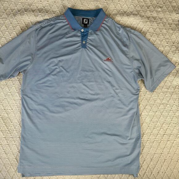 MENS FOOTJOY SHORT SLEEVE BLUE STRIPED POLO GOLF SHIRT SIZE XL SHADOW RIDGE - Picture 1 of 7